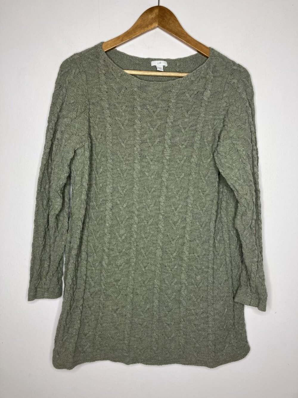 J.Jill Women's XL Tall Green Cable Knit Tunic Sweater Top READ